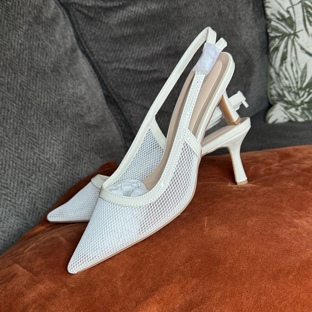 TOP Moda White Mesh Slingback Heels